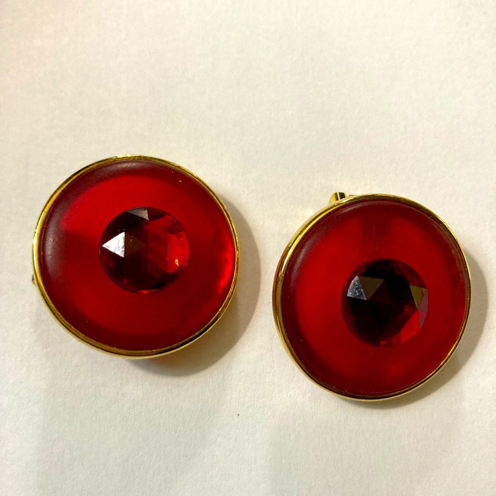 Vintage red glass clip earrings